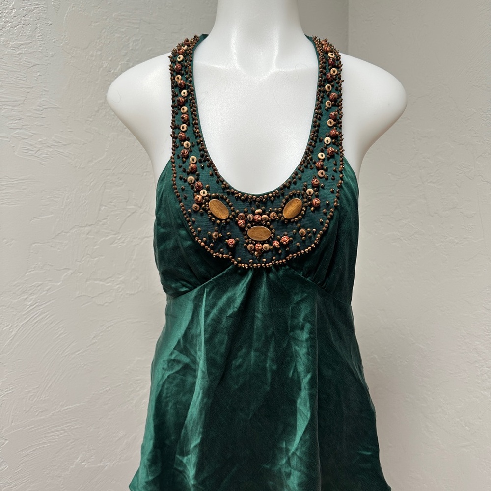 BCBGMaxAzria Green Embellished Tank Top